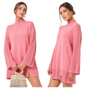 L Space Lacy Mock Neck Tunic Mini Dress Longsleeve Sweater Dress Rosewood Medium